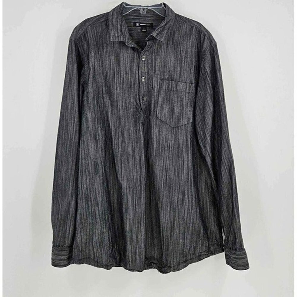 I.N.C. International Concepts Mens Chambray Popover Long Sleeve Button Shirt M